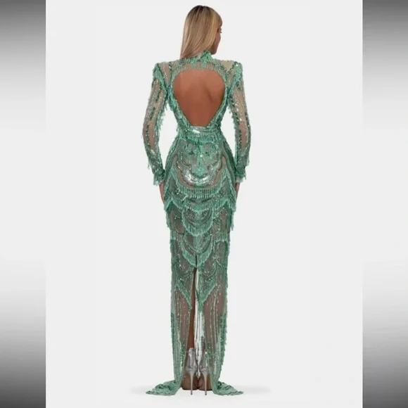 Albina Dyla Emerald Beaded Gown - Picture 5 of 5